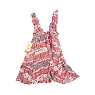 Sun & Shadow Boho Floral Patchwork Mini Dress Mauve Pink Tiered Sleeveless