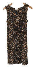 Calvin Klein Womens Dress 8  Leopard Print Ruched Design Sleeveless Lined Zip