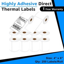 4x6 Direct Thermal Shipping Labels 250 Labels Per Roll Compatible with Zebra ZP