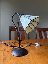 Unique Vintage Tiffany Style Stained Glass Table Lamp Cottagecore Leaf