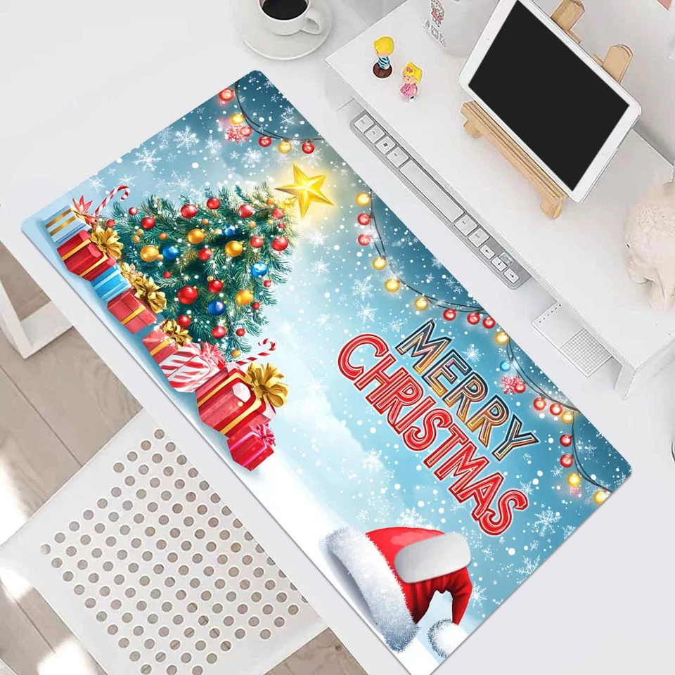 White Snowflake Green Christmas Tree Desk Mat for Keyboard and Mouse Desk Pad - Image 4 of 4