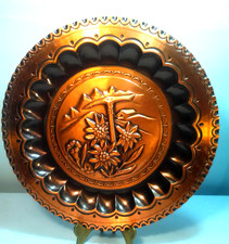 Ervino Wand- Teller Kupfer Wandbehang Relief Berge Mid Century Deko Vintage