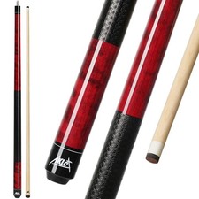 Canadian Maple 58" Pool Cue Stick with Leather Tip, Burgundy Grip, Billiard Cue