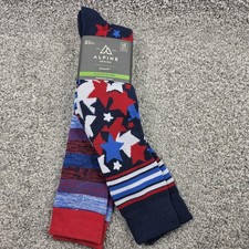 Calcetines de esquí para deportes de nieve de diseño alpino grandes 8-12 rayas azules rojas estrellas 2 pares