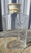 VTG ARC Ribbed Clear Glass PITCHER w/ White Lid Water Juice Sun Tea Jug France