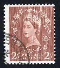 Dollis Hill 2d Red-brown wmk S/ways to right No Phosphor Used