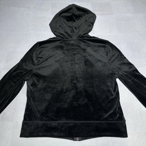 Juicy Couture Black Velour Tracksuit Set Size M/L Full Zip Hoodie Rhinestone Y2K - Picture 6 of 24