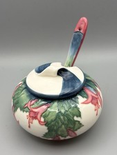 Benaya Ceramic Lidded Sugar Bowl & Spoon Fuchsia Pattern 10cm Diameter