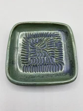 Art Pottery Green Blue Ceramic Spice Garlic Grater 3.75 x 3.75  inch Finland