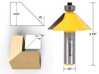 45 Degree Chamfer Edge Forming Router Bit - 1/2'' Shank - Yonico 13915