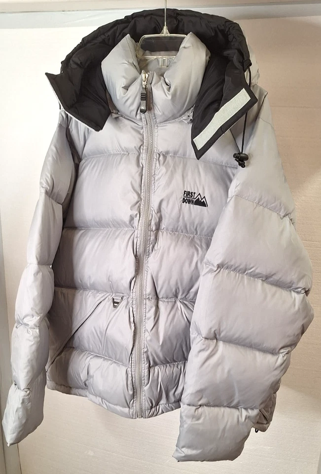 First Down 64 Men's Size XL Grey Down Puffer Jacket Full Zip Removable Hood - Image 3 of 4