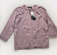 Cable  Gauge Women's Blush Cardigan Sweater Round Neck 3/4 Sleeves Buttons NWT