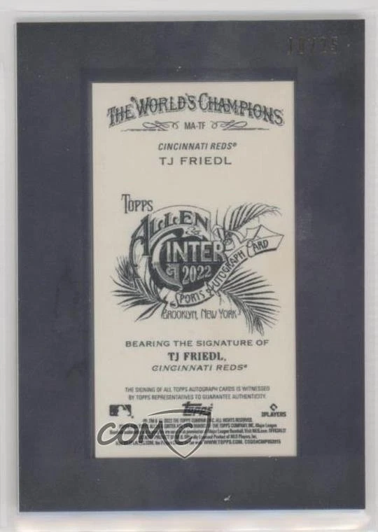2022 Topps Allen & Ginter X Black Frame /25 TJ Friedl #MA-TF Rookie Auto RC - Image 2 of 2