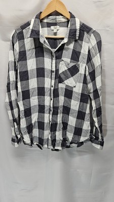 Womens True Craft Size XL Gray Plaid Button Up Top