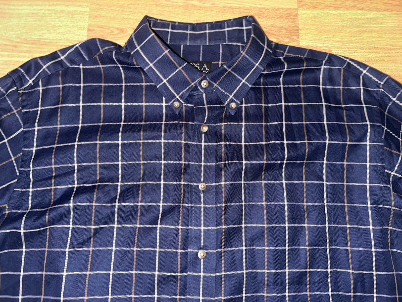 Jos. A. Bank Navy Blue Plaid Collared Button Down Long Sleeve Shirt - Size XXL