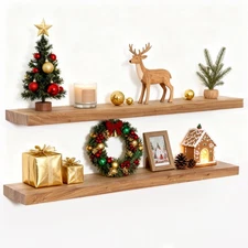 36 Inch Floating Shelves for Wall, Rustic Elm Wood Shelf for Home Decor, Heav...