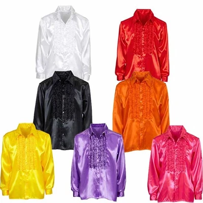 AMAKANDO Rüschenhemd Schlagerstar 70er Jahre Herren Hemd Disco Satinhemd Schlagerparty