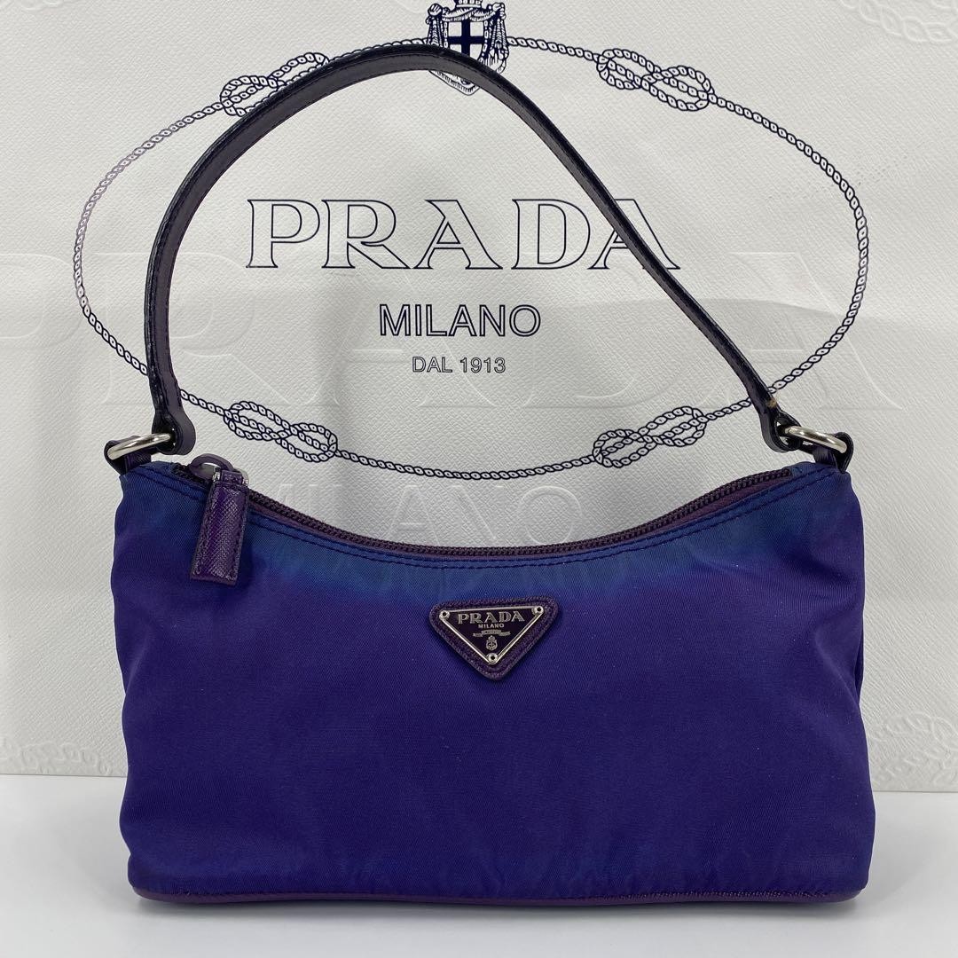 プラダ ミニ アクセサリーポーチ ハンドバッグ パープル ナイロン レザー PRADA プラダ アクセサリーポーチ ハンドバッグ ミニバッグ