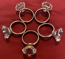 Set Of 5 Silver Plate & Crystal Solitaire Ring Style Napkin Rings