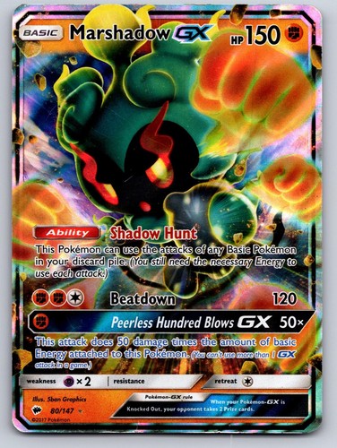 MARSHADOW GX 80/147 HOLO ULTRA RARE BURNING SHADOWS POKEMON HP