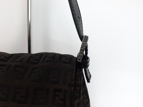 FENDI Zucca Mamma Baguette Shoulder Hand Bag Canvas Leather Black - Picture 9 of 18