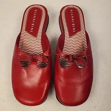 Gianni Bini Mule Flats Mary-Jane Bow Peep Officecore Red Leather Women's Sz 7.5M