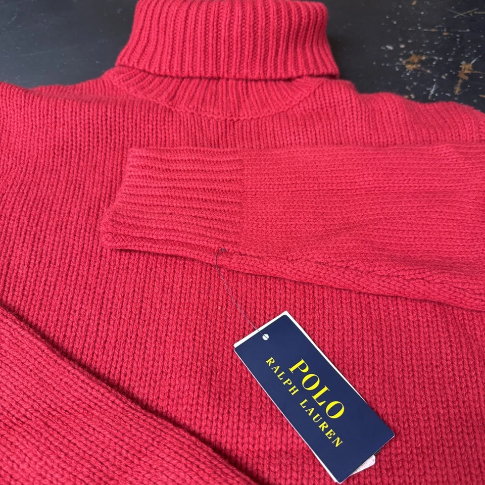 Polo Ralph Lauren Hombre Talla L, Lana Cachemira Cuello Alto Suéter Rojo Nuevo con Etiquetas $248 Foto 3 de 4