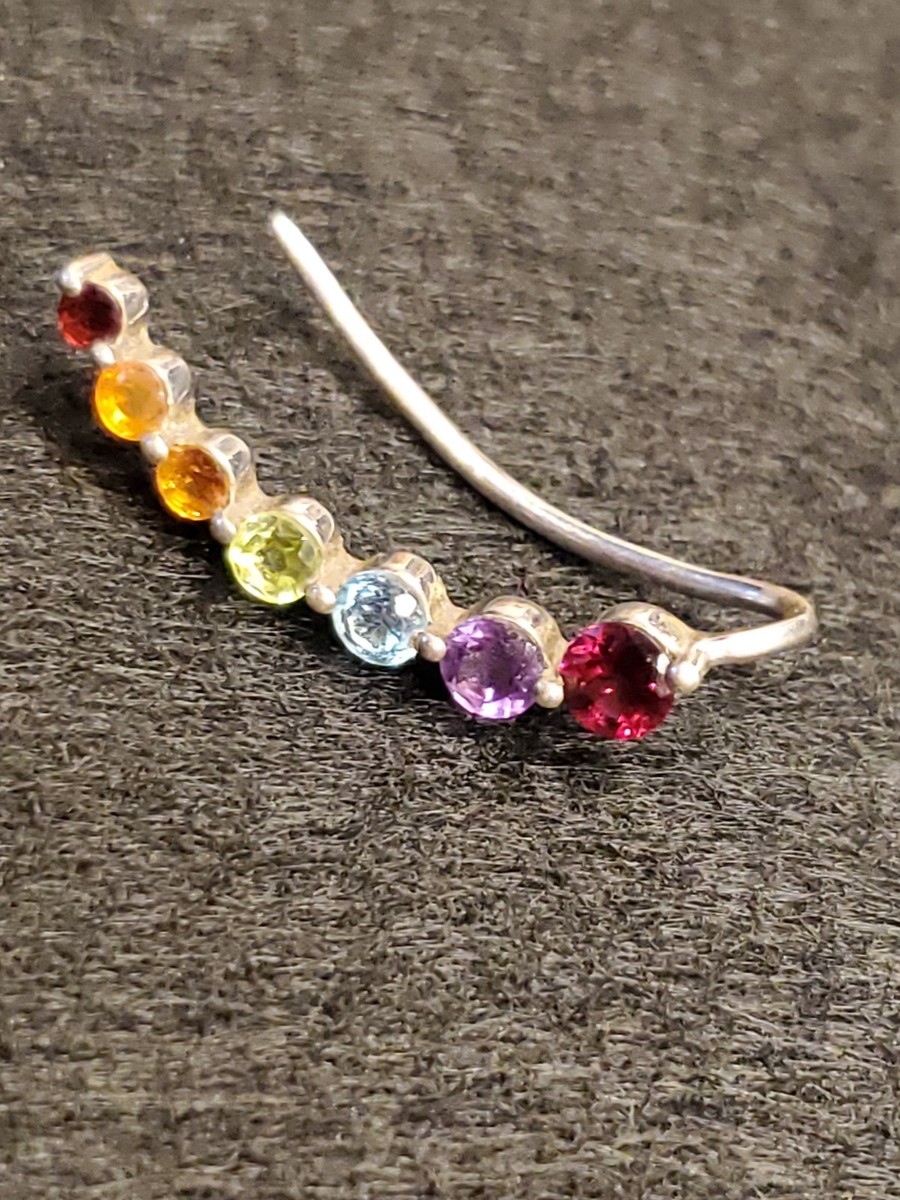 Sterling Silver Rainbow Ear Climber / Ear Crawler Single 925 