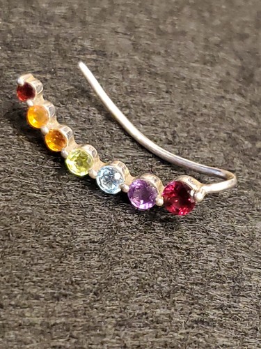 Sterling Silver Rainbow Ear Climber / Ear Crawler Single 925