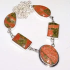 Decent Unakite 925 Silver Plated Necklace 18" Office Wear Jewelry Trendy GW