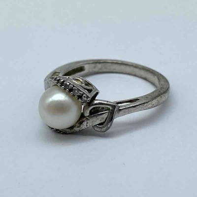 Sterling Silver 925 Pearl Diamond Bypass Wrap Ring Size 6.5 3.3g