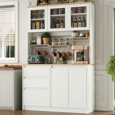 71" Tall Kitchen Pantry Storage Cabinet Large Kitchen Hutch with Glass Doors