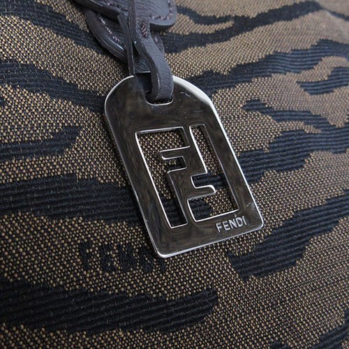 Borsa tote Fendi marrone nero nylon tela pelle righe tigre autentica - Foto 11 di 24