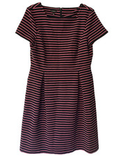 Talbots Dress Women’s Sz 10 Black Pink Striped Sheath Short Sleeve Knee Length