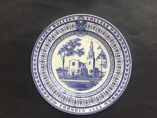 VTG FL ROLLINS COLLEGE WINTER PARK FL SOUVENIR PLATE BLUE & WHITE STAFFORDSHIRE