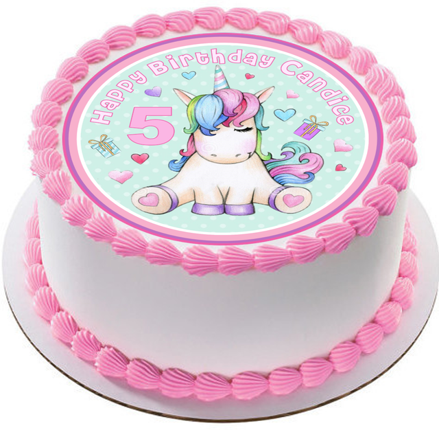 Candy Unicorn Edible 7.5in Circle Cake Topper Image Birthday Decoration