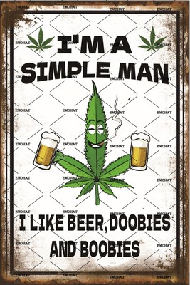EMOHAT Vintage Humorous Metal Tin Sign I'm a Simple Man I Like Beer Wall Deco...