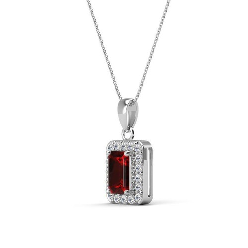 Emerald Cut Red Garnet Diamond Halo Pendant 3/4 ctw 14K 16"Chain Gold JP:258556 - Picture 4 of 16