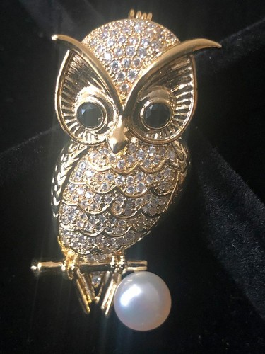 Natürliche Süßwasserperle Eine süße Eule Anstecknadeln & Broschen Vintage Perle Brosche Anstecknadel