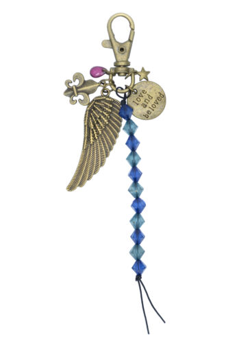 Jewel Fleur de Lis Angel Wing Beads Love and Be Loved Star Bag Charm Key Chain - Picture 1 of 1