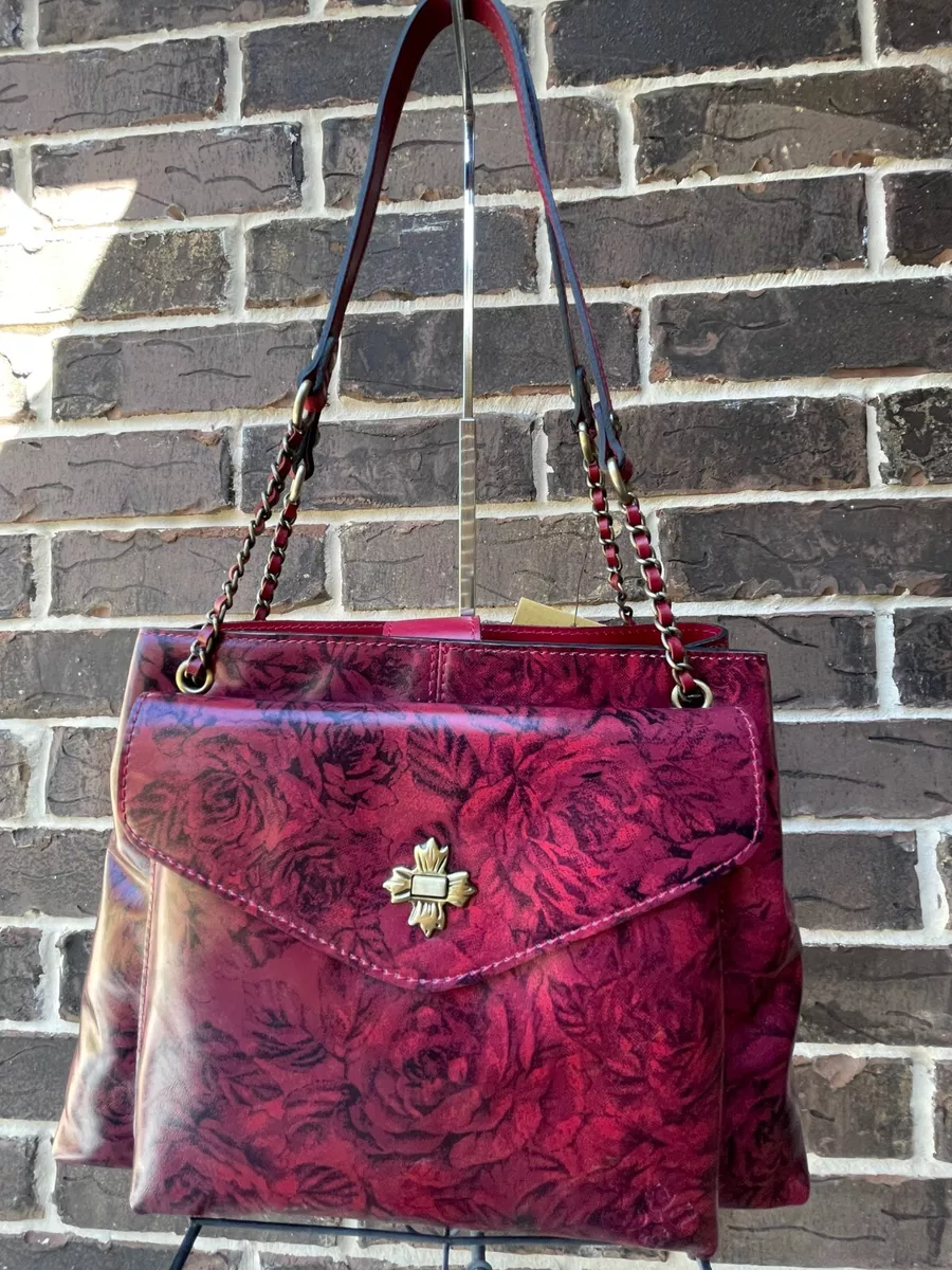 NWT 299 Patricia Nash Adele Etched Roses Leather Chain Satchel