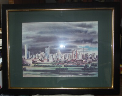 1958 EDWARD CARPENTER BEARDEN ORIGINAL WATERCOLOR PAINTING OF DALLAS SKYLINE ED 