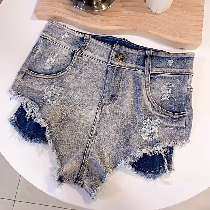 Low Rise Mini Jean Shorts Cut Off Frayed Cheeky Back Button Fly