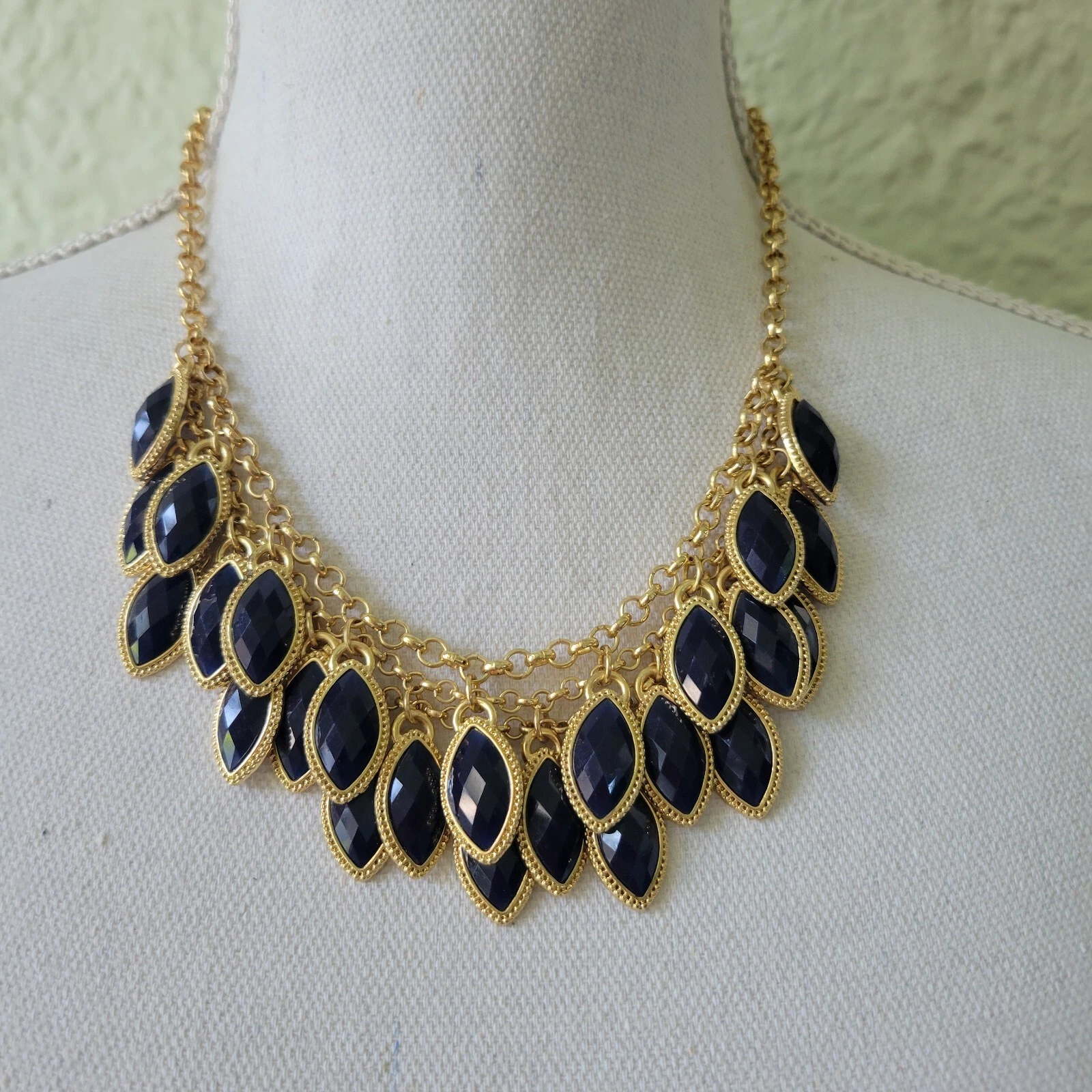 VETEMENTS Collana Statement Tono Oro Blu Navy Acrilico Cascata 16 20" Non Firmata