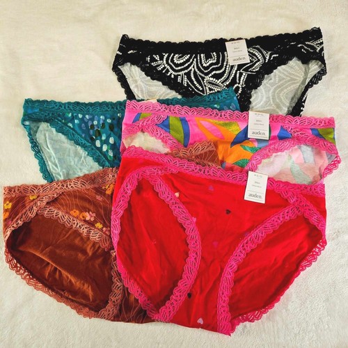 Auden 5pk Lace Trim Cotton Bikini Underwear Womens Medium Stretch