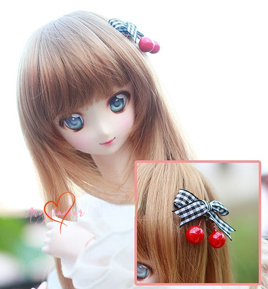 Dollmore 1/4 1/3 BJD Headwear Grid Bow Hair Clip Hair Pin Cherry