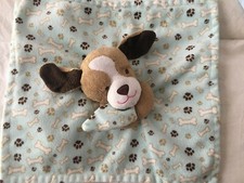 Little Miracles Puppy Dog Lovey Security Blanket Teal Brown Dog Bone Design Soft
