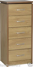 Image of Oak Effect 5 Drawer Narrow Chest of Drawers W50cm x D40cm x H116.5cm CHARLEY
