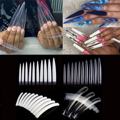 10/12PCS Extra Long Stiletto False Nail Tips Half Cover Fingernails Manicure
