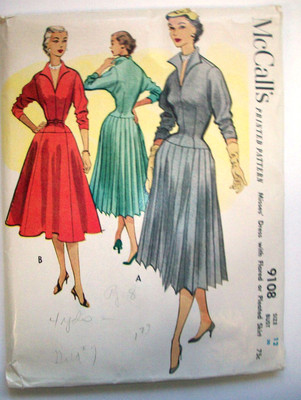 1950's Fitted V-neck fitted bodice full skirt office dress pattern 9108  size 12 | eBay
